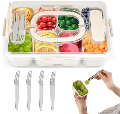 Image de Boîte à goûter pratique et portable, dotée de huit compartiments et de quatre fourchettes intégrées