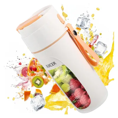 Produktbild von Tragbarer Smoothie Maker, Mini Standmixer mit 10 Edelstahlklingen, USB Entsafter,340 ml tragbarer Mixer,Kabelloser Entsafter,orange Farbe