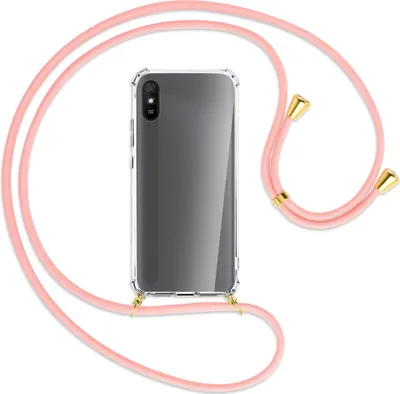 Produktbild von Handykette Backcover-Schutzhülle mit Band (Metall goldfarben) für Xiaomi Redmi 9A - rosa