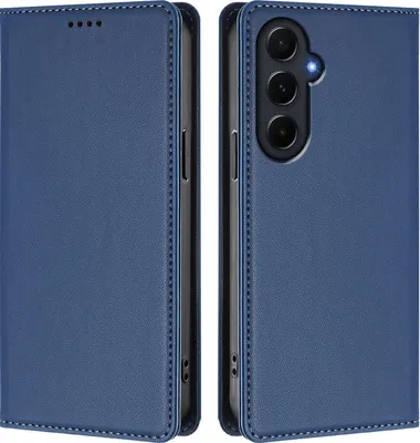 Produktbild von Handyhülle für Samsung Galaxy A55, Kunstleder Klapphülle Stoßfeste Magnetische Hülle mit Ständer Dunkelblau