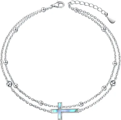 Image de Chommettes en argent sterling 925, ornées d'une croix et de perles nacrées d'abalone, réglables de 22,9 à 26,6 cm, bijoux pour femmes
