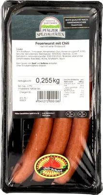 Produktbild von Pfälzer Spezialitäten Feuerwurst mit Chili 3x85g