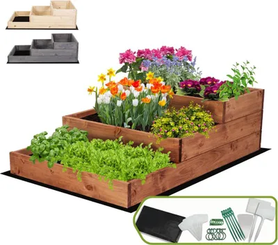 Produktbild von MODO24 Hochbeet Holz, Pflanzkasten, Massivholz, Kiefer, Kräuterbeet, Blumenkasten, Garten, Terrasse, 27x60x93 cm, Braun, ZP07
