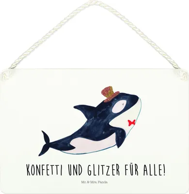Produktbild von Mr. & Mrs. Panda Schild Orca Zylinder DIN A4 - Weiß - Geschenk, wandtafel, Glitzer, Geburtstag, Fete, Glückwunsch, holzbild, Meer, Türschild, Holzschild, Wandbild Holz
