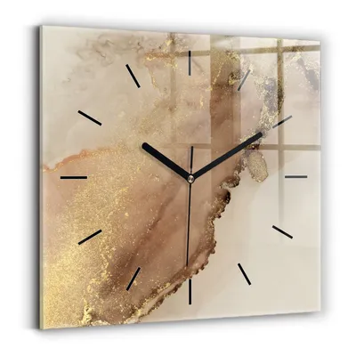Produktbild von Wallfluent Wanduhr – Stilles Quarzuhrwerk - Uhr Dekoration Wohnzimmer Schlafzimmer Küche - Zifferblatt mit Striche - schwarze Zeiger - 30x30 cm - Beigefarbene moderne Kunst