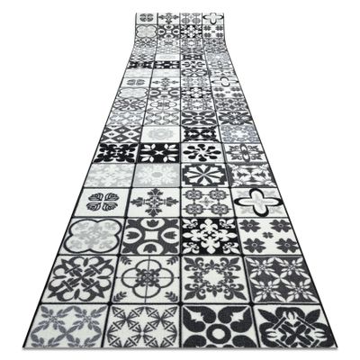 CHODNIK podgumowany 67cm AZULEJO PATCHWORK, PŁYTKI LIZBOŃSKIE  / czarny szary 67x140 cm