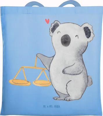 Produktbild von Mr. & Mrs. Panda Schultasche Waage Astrologie - Sky Blue - Geschenk, Shopping Tasche, Laptoptasche, Tierkreiszeichen, Sternzeichen, Tote Bag, Geburtstagsgeschenk