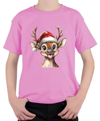 Produktbild von Weihnachtsrentier Lustig Zunge Niedlich Kinder Geschenk Cartoon Kinder T-Shirt, Pink, 140