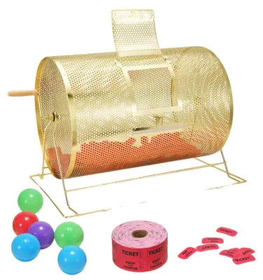 Image de VEVOR Tambour de loterie Glückskind Capacité 10.000 billets ou 300 boules de tombola, Cage métallique professionnelle de rotation des billets, Plateau tournant de loterie, Boîte à billets pour jeux de loterie Golden