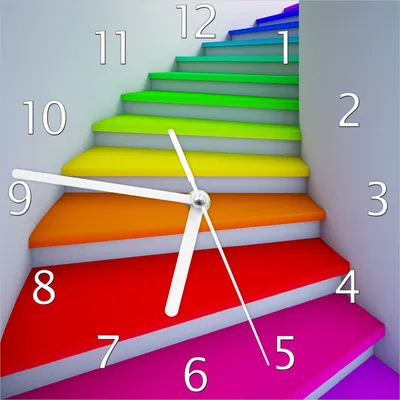 Produktbild von Wallario Design Wanduhr Bunte Treppe aus Echtglas, Größe 20 x 20 cm