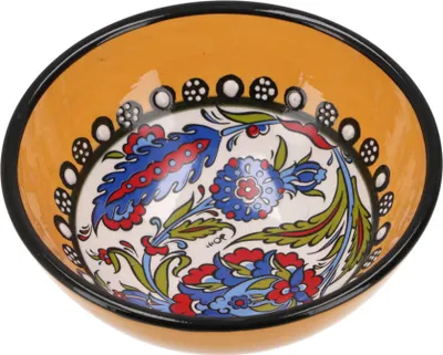 Produktbild von 1 Stk. Orientalische Keramikschüssel, Schale, Müslischale, Handbemalt - Ø 12 cm / Model 27, Gelb, Schalen, Schüsseln