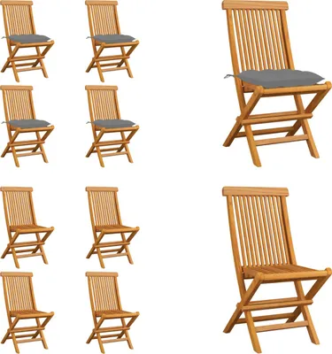 Produktbild von vidaXL Gartenstühle mit Grauen Kissen 4 Stk. Massivholz Teak - Gartenstuhl - Gartenstühle - Holz-Gartenstuhl - Holz-Gartenstühle