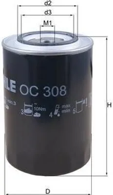 Produktbild von Ölfilter MAHLE OC 308 Anschraubfilter passend für MERCEDES-BENZ ACTROS MP2 / MP3 ACTROS MP4 / MP5 AROCS ATEGO LK/LN2 SK