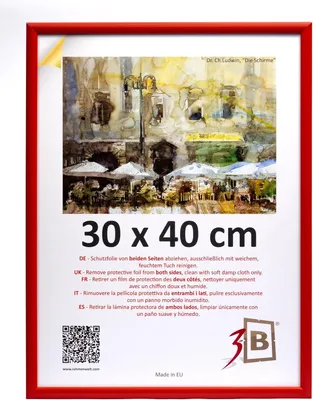 Obrázek produktu pro Rám na obrázek, rozměry 30x40 cm, červený, vyrobený z dřeva, s akrylovým sklem, určený k zavěšení na zeď jako dekorace