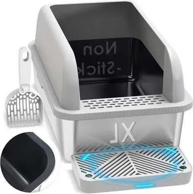 Produktbild von Famanu Katzenklo mit Deckel - Extra große Edelstahl Katzenbox - XL mit hohen Wänden - Anti-Leck - Einfache Reinigung