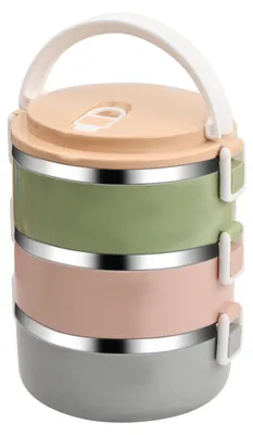 Produktbild von 2100 ml Thermo-Lunchbox, tragbare Edelstahl-Thermo-Lunchbox mit Griff, Bento-Box-Lebensmittelbehälter (3-lagig)