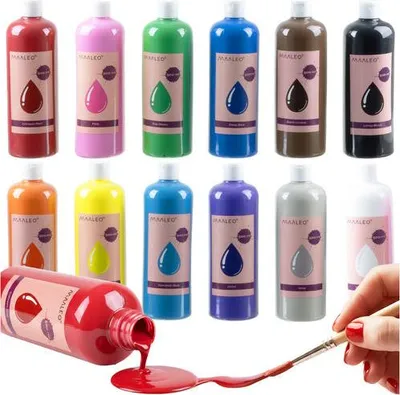 Zdjęcie produktu dla Zestaw farb plakatowych - 12 kolorów, 500 ml każdy