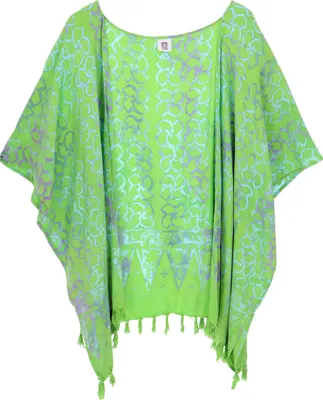 Produktbild von Kurzer Farbenfroher Sommer Kimono, Kaftan, Strandjäckchen - Hellgrün, Damen, Viskose, Kimono