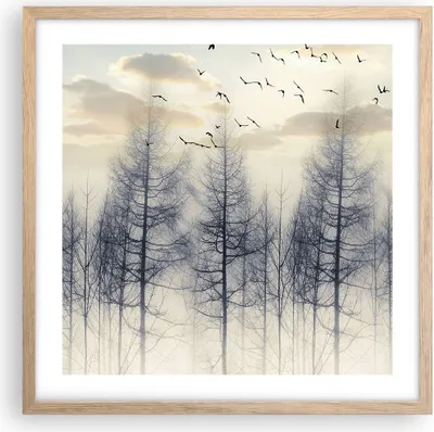 Produktbild von Gerahmtes Poster - Rahmen in heller Eiche - Bäume Vögel Himmel - 50x50 cm - Wand Bild - Wanddeko - Wandbilder - Kunstposter - Wandposter - Bilderrahmen - Bilder - Kunstdruck - P2NAC50x50-4546