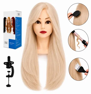 Zdjęcie produktu dla Główka głowa treningowa fryzjerska Jessica włos ludzki 60 cm + Statyw