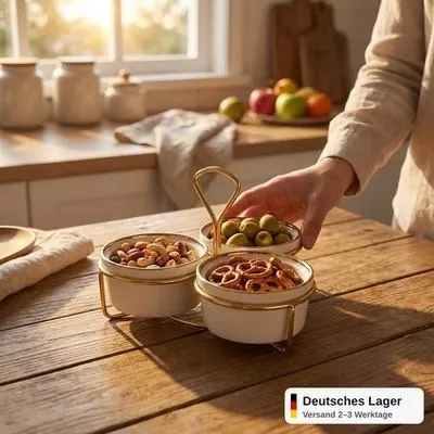 Produktbild von Keramik Snackschale 3er Set mit Deckel Vorratsdose Aufbewahrung Küche