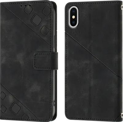 Produktbild von Hülle für iPhone X / iPhone XS Prägung Flip Leder Brieftasche Schutzhülle mit Ständer Schwarz