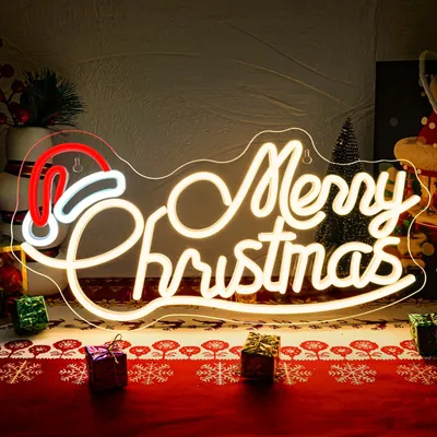 Neon-Zeichen LED Vrolijk Kerstfeest Hut 39x20 cm