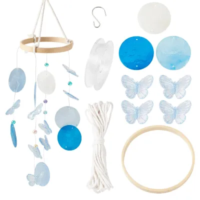 DIY Windspiel-Set Capiz Muscheln & Schmetterlinge Blau 10+12 Teile