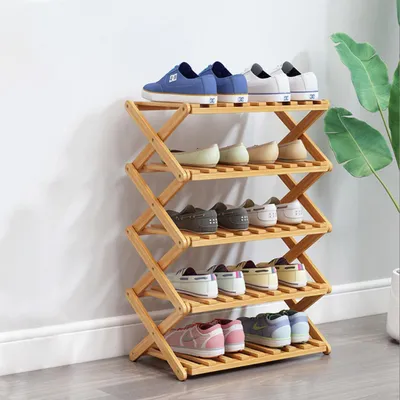 Produktbild von Schuhregal Bambus 5 Ebenen klappbar ohne Montage 49x26x91cm