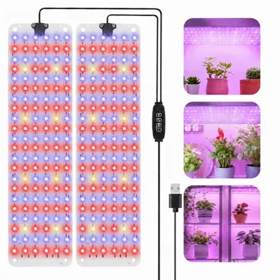 Produktbild von 264 LED Pflanzenlampe Vollspektrum,Pflanzenlicht Dimmbar mit Timer,Wachstumslampe für Zimmerpflanzen Gewächshaus Blumen(2 panel,rot,blau,warmweiß)