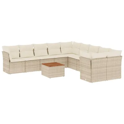 Produktbild von vidaXL 11-tlg. Garten-Sofagarnitur mit Kissen Beige Poly Rattan