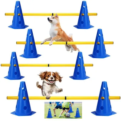 Agility-Hürden-Set, 12 Kegel + 6 Stangen, blau/gelb