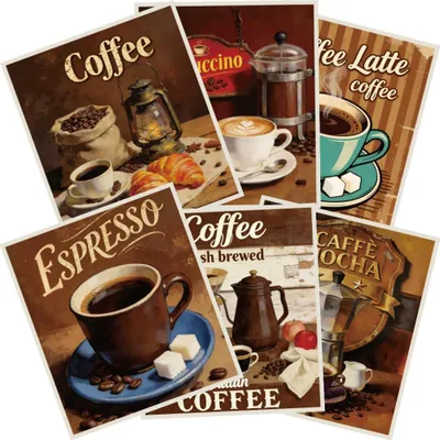 Productafbeelding van Set van 6 schwedische theedoeken met koffiemotief (19,5 x 17,2 cm)