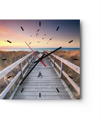 Produktbild von Wanduhr - Quadrat - Glasuhr - Eintrag auf der Strand - 40x40cm - Schleichendes Uhrwerk - Lautlos - zum Aufhängen bereit - Dekoration Modern - Wanddekoration aus Glas - C3AC40x40-4647