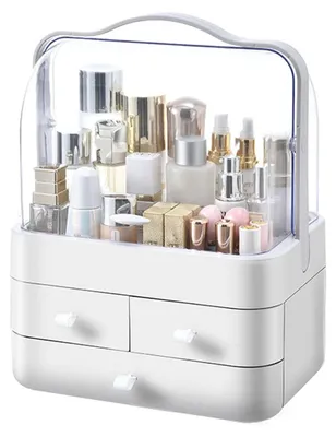 Productafbeelding van Cosmetica-organizer, lade-organizer, stofvrij met deksel, grote opbergbox voor slaapkamer, badkamer of make-uptafel (wit)