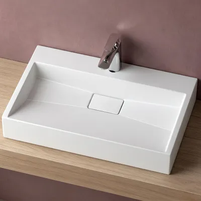 Produktbild von doporro Waschbecken Aufsatzwaschbecken Mineralguss Hängewaschbecken Waschtisch matt weiß 60x46x11cm mit Armaturloch inkl. Ablaufgarnitur Colossum19