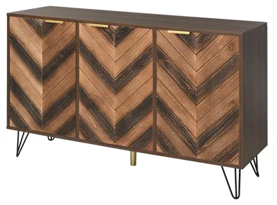 Image de Buffet - Meuble de rangement pour salon - 6 compartiments - 3 portes - MDF et métal - 120 x 38 x 76,5 cm - Aspect bois noir