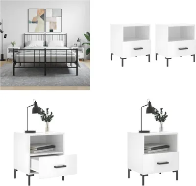 Image de vidaXL Tables de chevet 2 pcs. Blanc brillant 40x35x47,5 cm Bois composite - Table de nuit - Tables de nuit - Armoire - Table de nuit