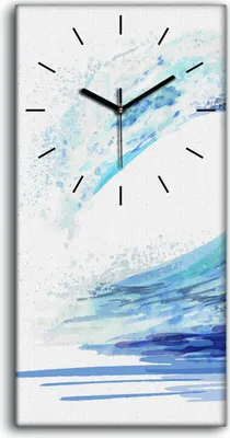 Produktbild von Leinwand Uhr Küche Wohnzimmer Bild 30x60 Aquarell handgezeichnetes Meer Welle - schwarze Hände