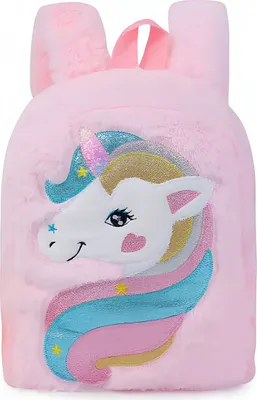 Imagen del producto de Mochila de peluche rosa con forma de unicornio