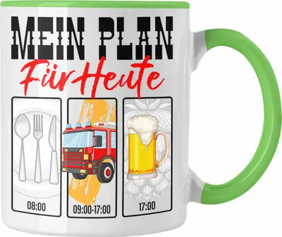 Produktbild von Trendation - Feuerwehr Tasse Lustiges Geschenk für Feuerwehrmann Grafik Becher Geburtstag Weihnachten (Grün)