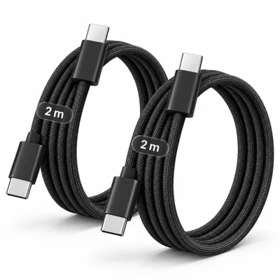 Produktbild von 2x USB-C Ladekabel 2m Schwarz – Gesleevtes USB-C auf USB-C 20W Schnell-Ladekabel – Lade- & Datenkabel für iPhone 15 bis 17 Pro Max, Samsung & mehr