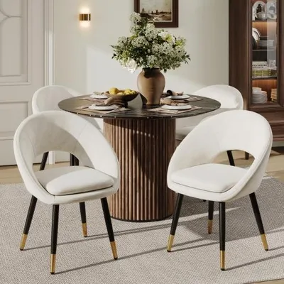 Obrázek produktu pro Sada 4 sametových židlí Flieks se zlatými a černými nohami, kuchyňské židle, čalouněné židle 59 x 59 x 77,5 cm, béžové