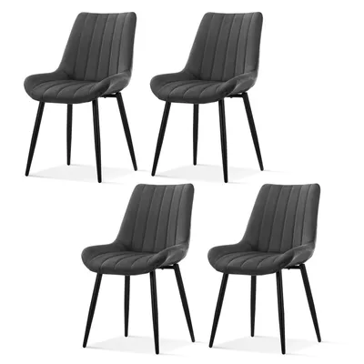 Image de CLIPOP Chaises de salle à manger, lot de 4 chaises de cuisine, chaises rembourrées en velours avec pieds en métal,Gris