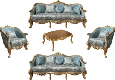 Produktbild von Casa Padrino Luxus Barock Wohnzimmer Set Türkis Muster / Gold - 2 Barock Sofas & 2 Barock Sessel & 1 Barock Couchtisch - Luxus Wohnzimmer Möbel im Barockstil - Barock Möbel - Edel & Prunkvoll