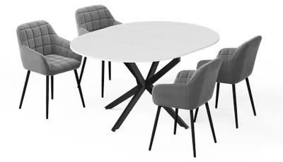 Immagine prodotto di Set di tavoli da pranzo Vicco Loyd Bianco/Nero 120 x 120 cm con 4 sedie da pranzo (grigie), Model 62787