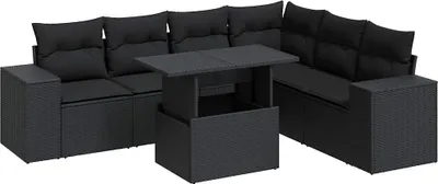 Produktbild von 7-tlg. Garten-Sofagarnitur mit Kissen Schwarz Poly Rattan