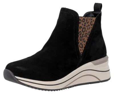 Produktbild von Remonte Damen Suede-Sneaker-Stiefelette mit Leopard-Details D0T75, Größe:39 EU, Farbe:Schwarz