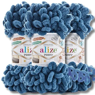 Obrázek produktu pro Alize 3x 100g Puffy, příze, jednobarevná, vhodná pro háčkování a pletení (modrá barva - 637)