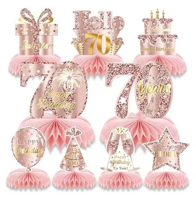 Produktbild von Dekoration Set für den 70. Geburtstag - 9-teilig - Roségold und Rosa
